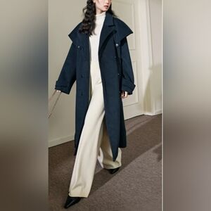 LONDON FOG NAVY BLUE SINGLE BREASTED BELTED TRENCH COAT SIZE 42 REGULAR